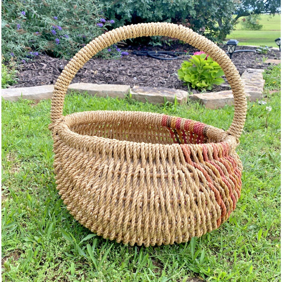 Vintage Buttocks Butt Basket Southwestern Stripe Egg Farm Flower Gathering 20" - Picture 6 of 16